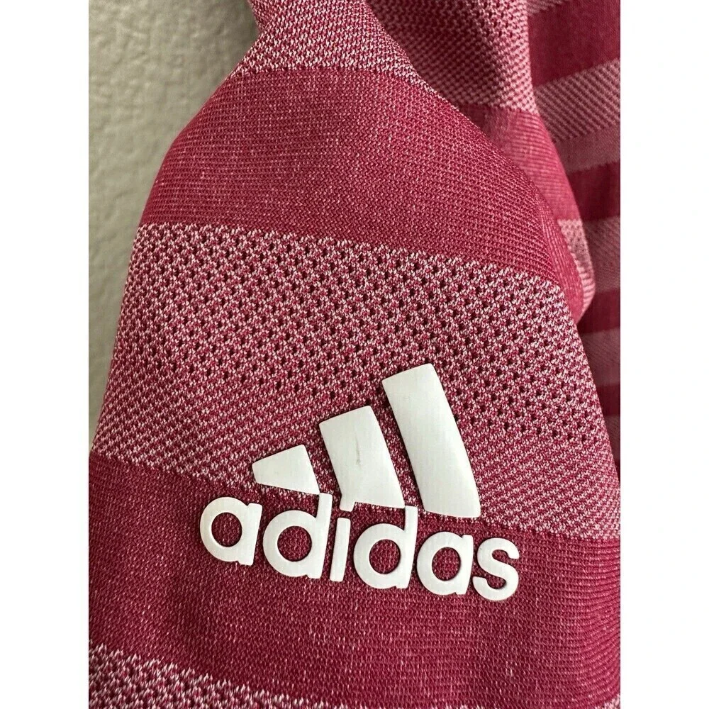 Adidas Polo Shirt Men's 2XL Dark Red Striped Golf Performance Short Sleeve Logo